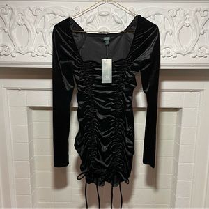 NWT Black Velvet Ruched Dress